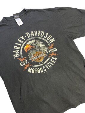 Harley-Davidson Black Graphic T-Shirt Eagle Print Mens XL  1903 Motorcycle Tee